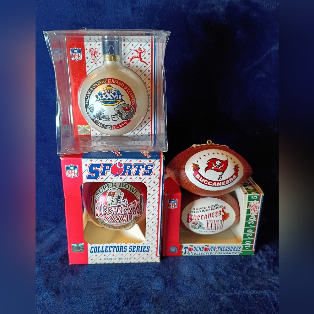 Vintage Tampa Bay Buccaneers Super Bowl Champions Christmas Ornament Bundle